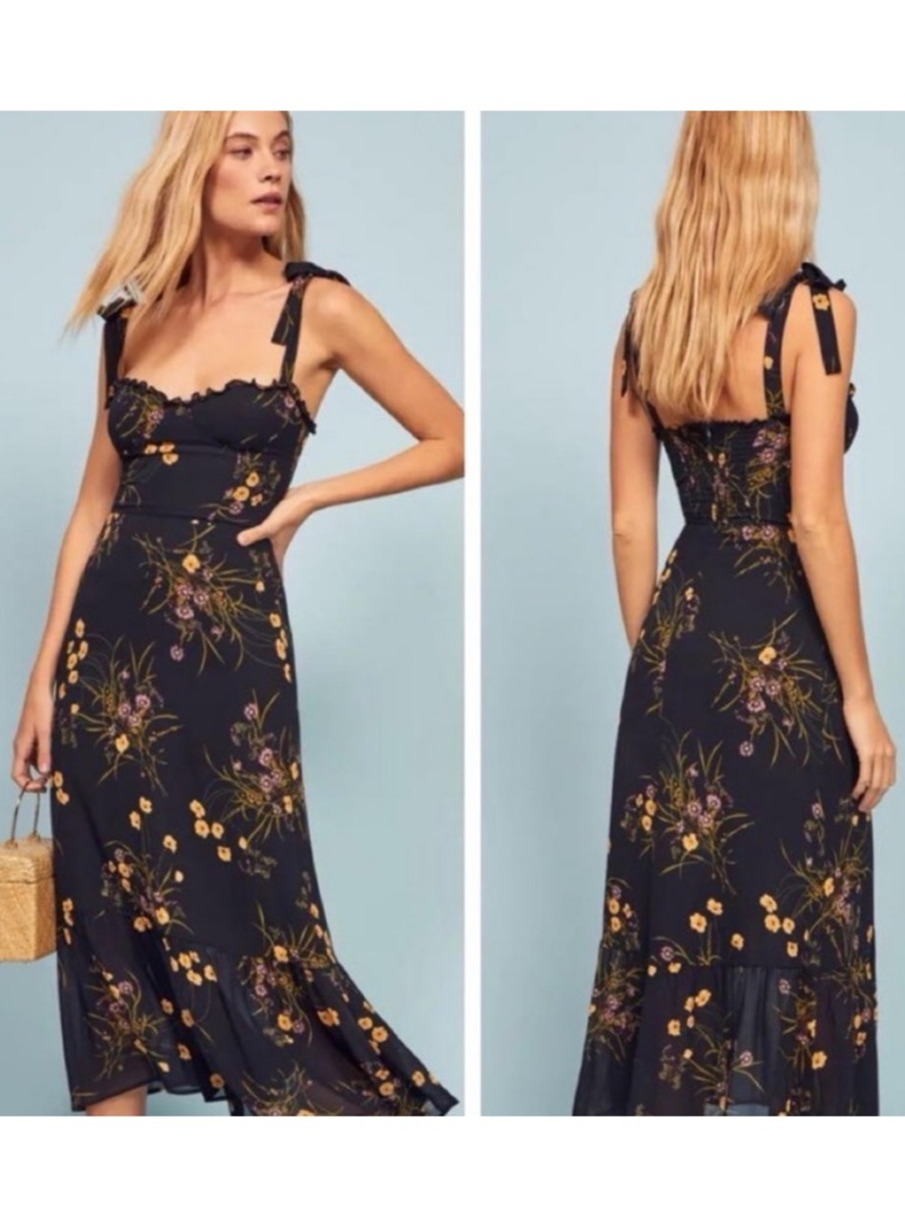 Reformation Nikita Floral Midi Dress in Mademoiselle Tie Straps Size 4